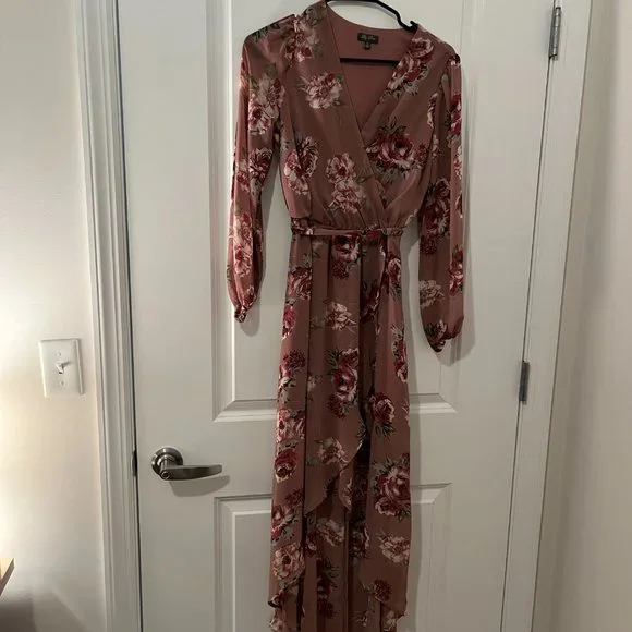 Lily Rose | Dresses | Long Sleeve Flowy Asymmetrical Length Pinkcream  Floral Dress Size Xs | Poshmark